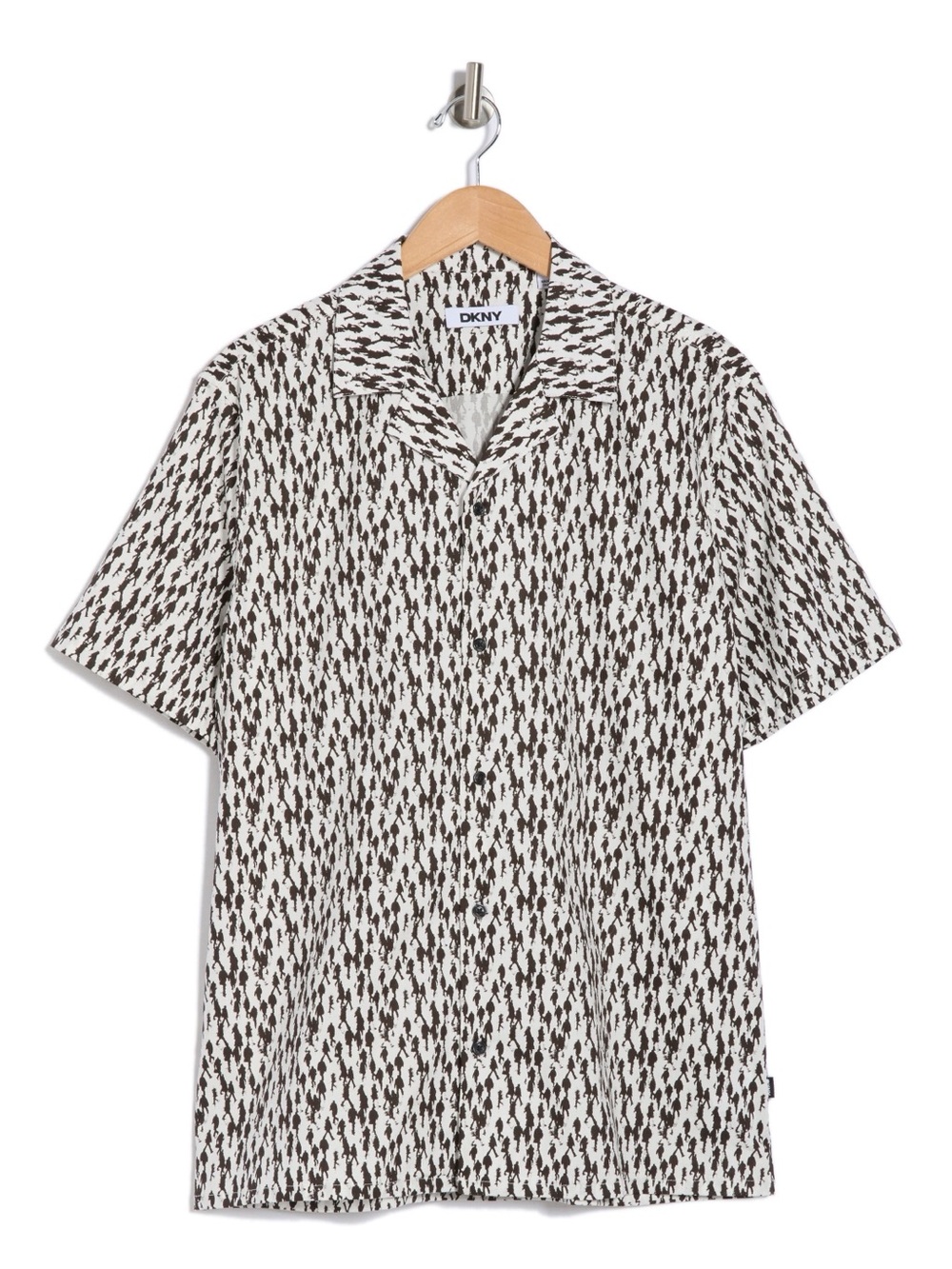 DKNY Men's Malcolm Short Sleeve Camp Shirt Black White Graphic Crowd Print Small